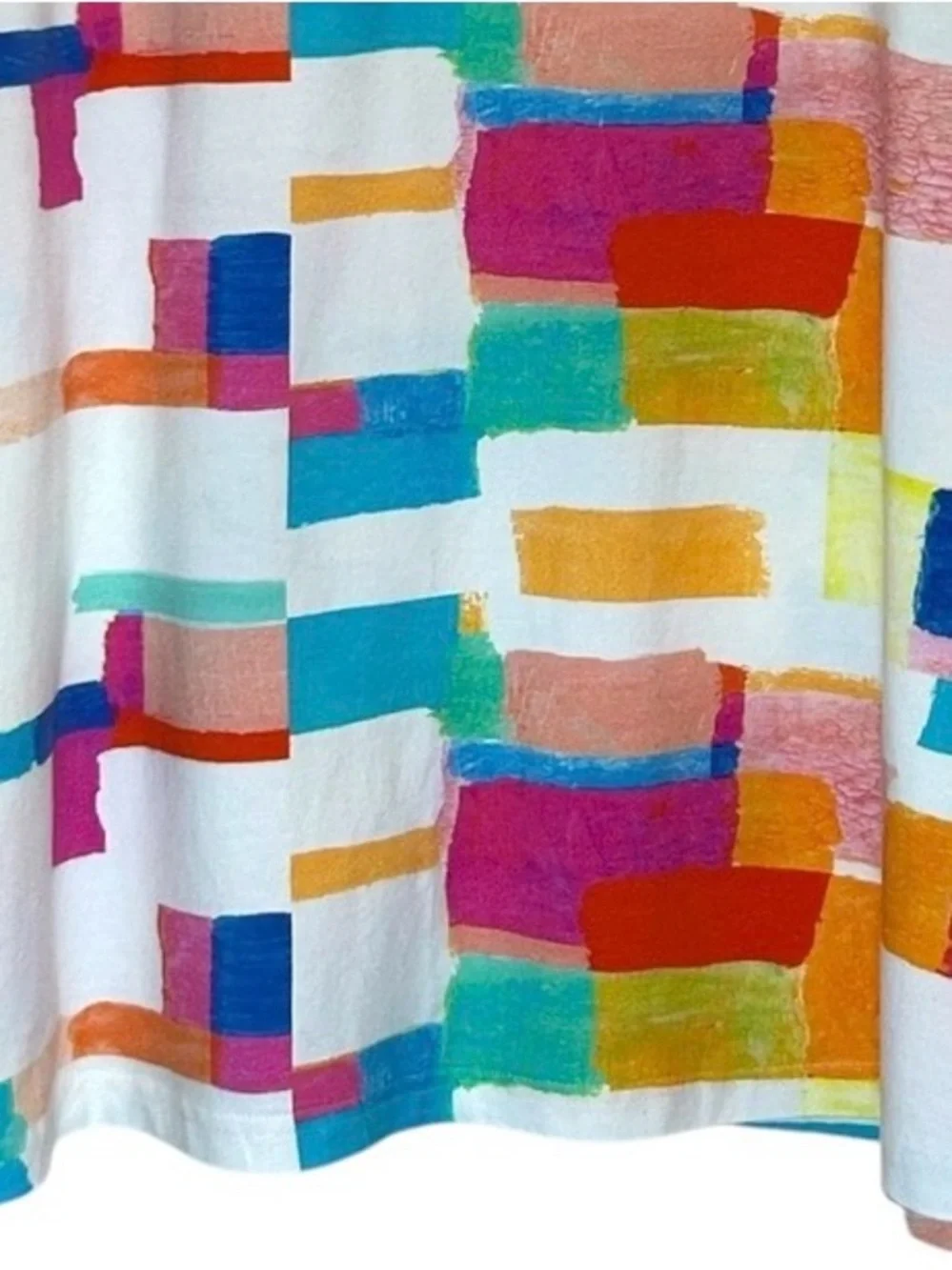 Parsley & Sage White Cotton Knit Tunic, Multicolored Geometric Design - Size 1X
